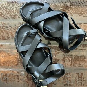 Classic Strappy Black Leather Sandals